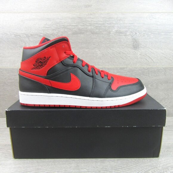 Air Jordan 1 Mid Alternate Bred Sneakers Men's Size 13 Black Red NEW - Picture 2 of 16